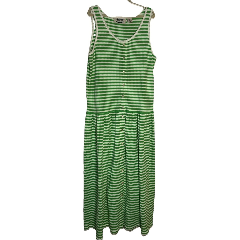 Vintage Separate Scene Maxi Dress Womens L Green Stripe 90s Coastal Boho‎ Long